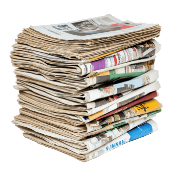 Stacked newspapers ready for recycling in an isolated location promoting environmental awareness, Stack newspapers recycling isolated knowledge documentation daily news png
