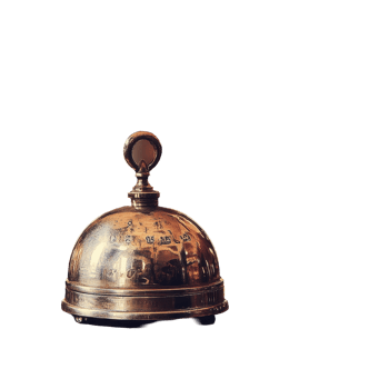 Vintage service bell at hotel reception evokes classic hospitality charm from a bygone era, Vintage service bell at hotel reception - vintage filter png