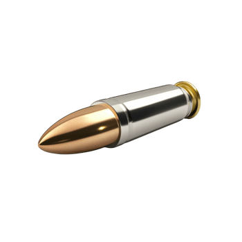 Speeding bullet side view with metallic casing and pointed tip isolated on Transparent background, Speeding Bullet Side View Isolated on png