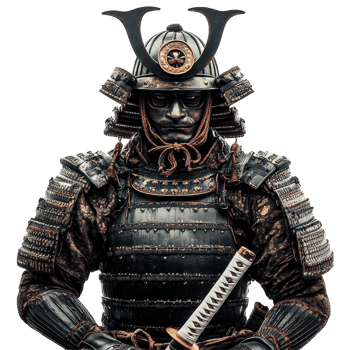 Samurai armor featuring a detailed helmet and katana against a Transparent background, Samurai Armor with Helmet and Katana, png