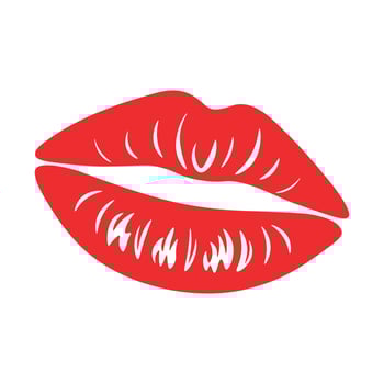 Red lips print isolated on white background. Lips logo. Lipstick print in cartoon style. Kiss. vector