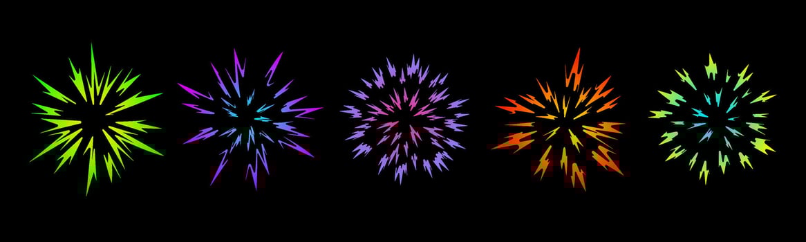 A stellar rainbow explosion in mango style. Big explosion of bomb, energy. Abstract holographic lenses, comic book style flashes. Anime. illustration on black background. vector