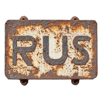 Rusty sign reading rust on a weathered Transparent background highlighting wear and age, rusty sign that says rust cast on a png
