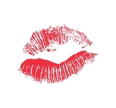 Red lipstick print isolated on white background. Illustration of a red lipstick kiss print in cartoon style. vector