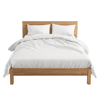 Wooden Bed with Cozy White Linens png