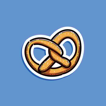 Illustration of a cartoon style pretzel with a salted appearance, isolated on a plain blue background. The design emphasizes a playful and simple style with vibrant colors and bold lines. vector