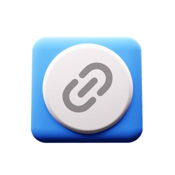 A blue and white link icon on a flat shape png