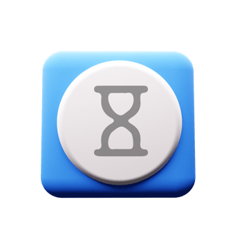 A blue and white icon with a hourglass png