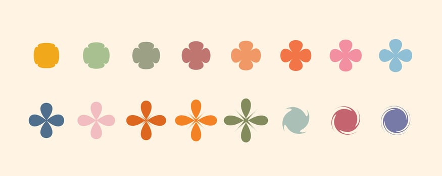 Minimalist geometric elements set, abstract bauhaus forms, groovy colors. Simple flower shape, basic form, trendy modern graphic element set vector