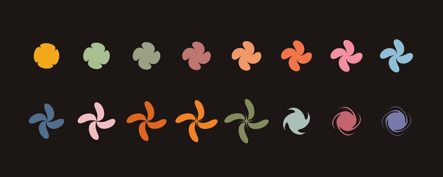 Minimalist geometric elements set, abstract bauhaus forms, groovy colors. Simple distorted flower shape, basic form, trendy modern graphic element set vector