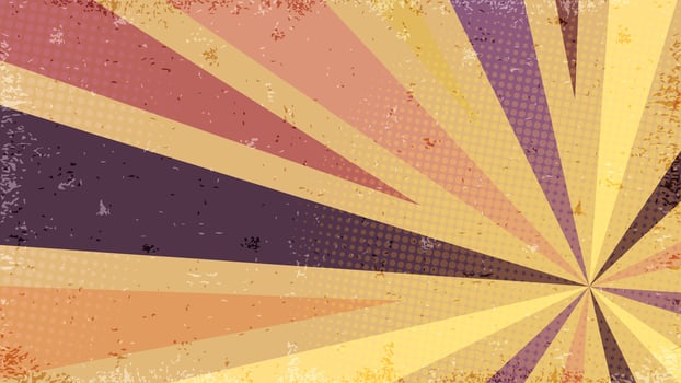 Vintage sun rays retro background with grunge and halftone texture . Pop art poster, banner comics. vector