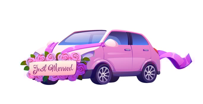 Wedding and marriage pink car adorned with flowers vector