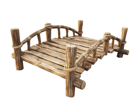 Wooden Footbridge Model with Rope Railings png