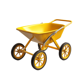 A Yellow Wheelbarrow With Four Wheels Is Shown png