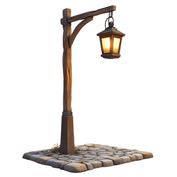 Wooden Street Lamp Post With Lit Lantern png