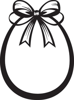Black illustration of a simple Easter egg with bow and ribbon silhouette vector