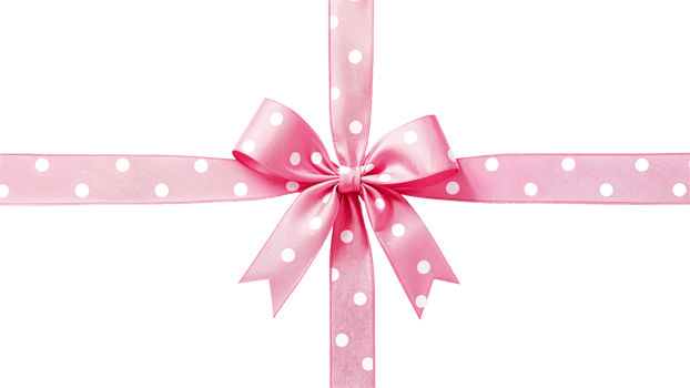 Wrapped pink ribbon with white polka dots isolated on transparent background png