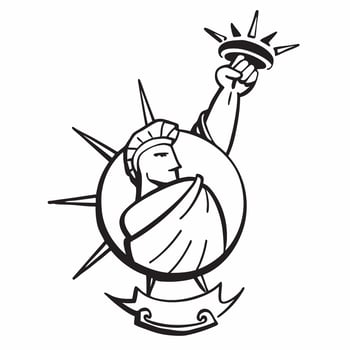 Clean Statue of Liberty and a compass symbolizing direction and freedom with ample space for text concept as The Statue of Liberty with a compass representing the direction and freedom vector