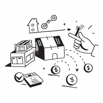 Clean Logistics warehouse and a financial review symbolizing supply chain review in double exposure with copy space concept as A logistics warehouse blended with a financial review repr vector