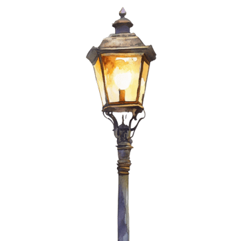 Watercolor Painting Of A Lit Vintage Street Lamp png