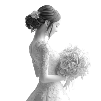 Elegant Bride in Lace Gown Holds Bridal Bouquet png