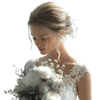 Elegant Bride Posing Gracefully With Bridal Bouquet png