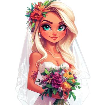 Blonde Bride Holding Floral Bouquet Wedding Day png