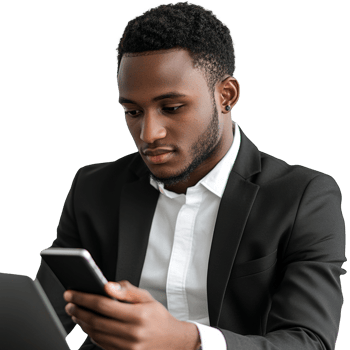 A young businessman uses his smartphone attentively png