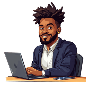 Smiling Man Works on Laptop at Desk png