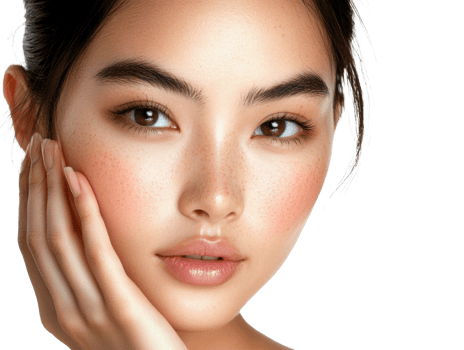 Close up portrait of a young woman with freckles png
