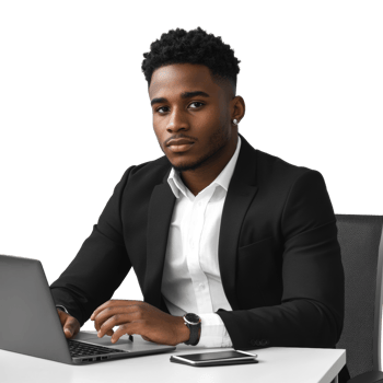 Young African American Man Working on Laptop at Desk png
