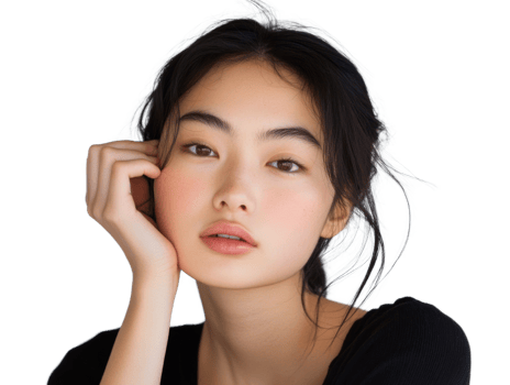 Young Woman with Dark Hair and Soft Features png