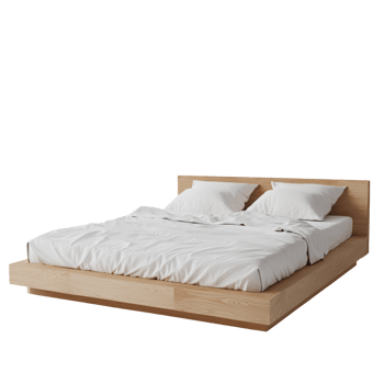 Modern Wooden Platform Bed with White Linen Bedding png
