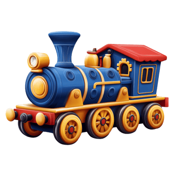 A Blue and Yellow Toy Train Engine Chugs Along png