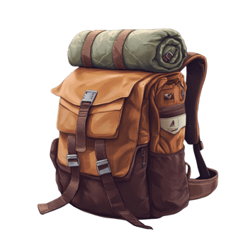Leather Backpack With Rolled Sleeping Bag Atop png