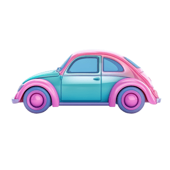 Pastel Pink and Teal Classic Car Side View png