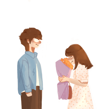 Illustration of a couple giving flowers to their girlfriend png