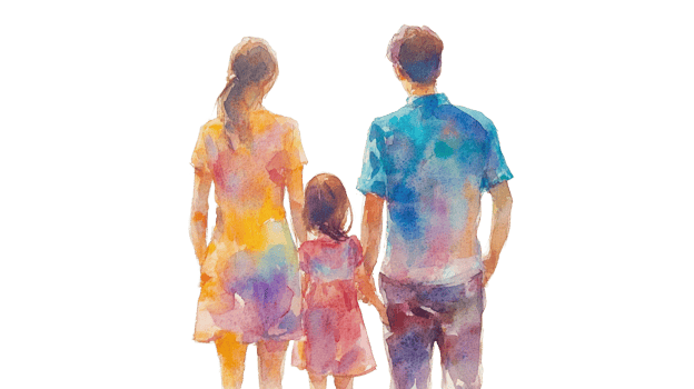 Watercolor Painting of a Family Walking Away png