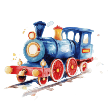 Watercolor Painting of a Vintage Toy Train png
