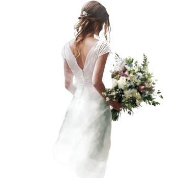 Bride in White Dress Holds a Beautiful Bridal Bouquet png