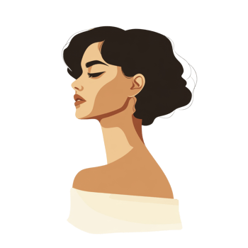 Serene Woman with Short Dark Hair and Off Shoulder Top png