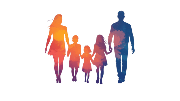 Colorful Family Silhouette Walking Together Holding Hands png