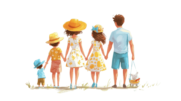 Happy Family Walking Holding Hands Together. isolated png