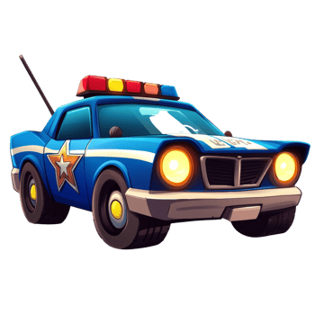 Classic Blue Police Car With Damaged Windshield png