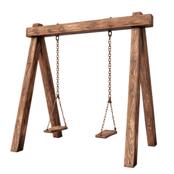 Rustic Wooden Swing Set With Chain Seats png
