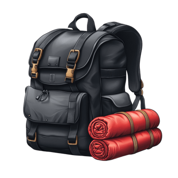 Black Backpack with Rolled Red Sleeping Bags png