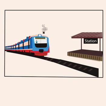 a cartoon train is going to the station vector