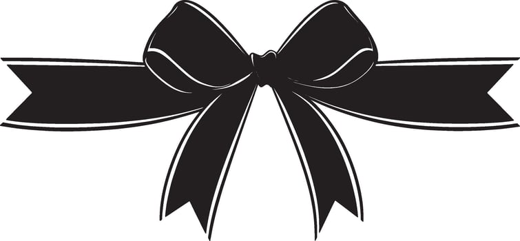 Gift ribbon and bow silhouette in black style, clean and simple vector