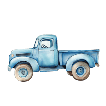 Watercolor Painting of a Vintage Blue Pickup Truck. isolated png