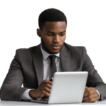 Businessman Working on Laptop Serious Expression png